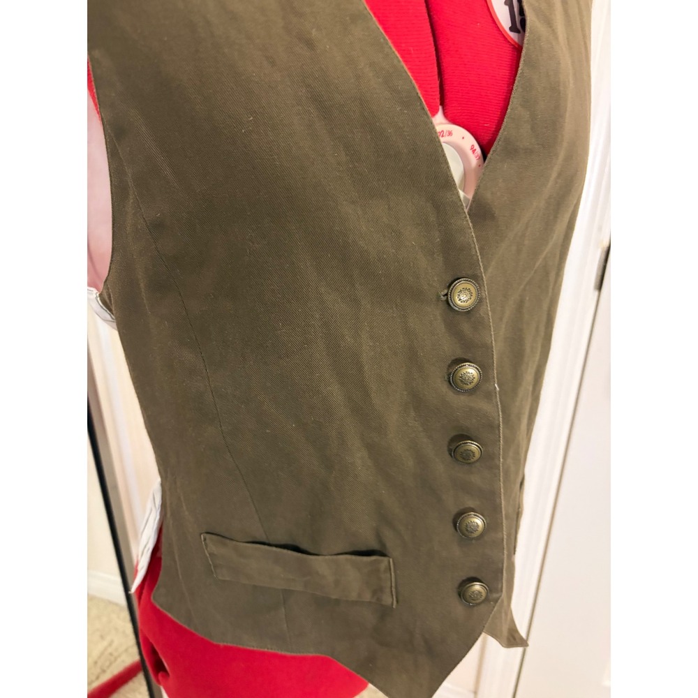 Carroll Reed Vintage Olive Green Pinstripe Back Waistcoat Vest Size M - Picture 2 of 6